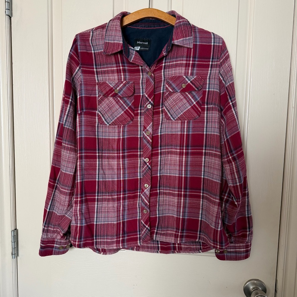 Marmot Burgundy Plaid Shirt Size Large